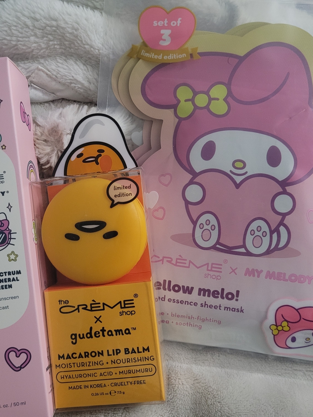 The Creme Shop Sanrio Hello Kitty Sunscreen Gudetama Lip Balm My Melody Mask Set